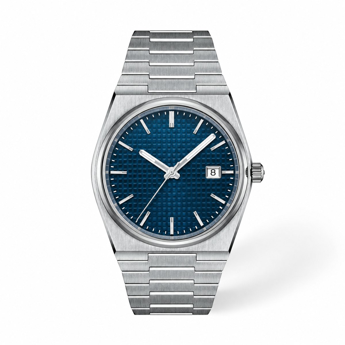 Men's 40mm Steel Watch, Integrated Bracelet, Blue Dial, Blue, automatic