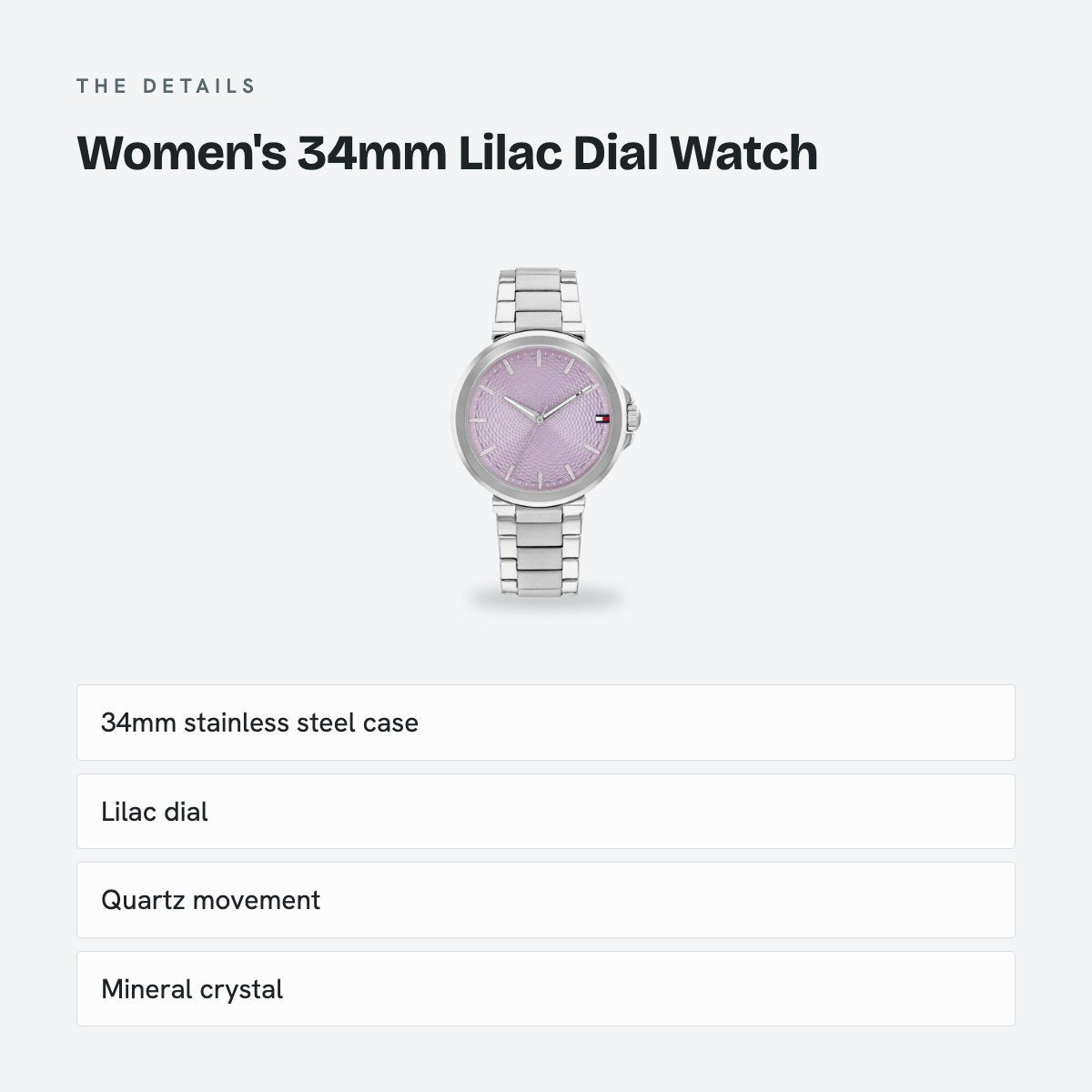 Women's 34mm Lilac Dial Watch, details