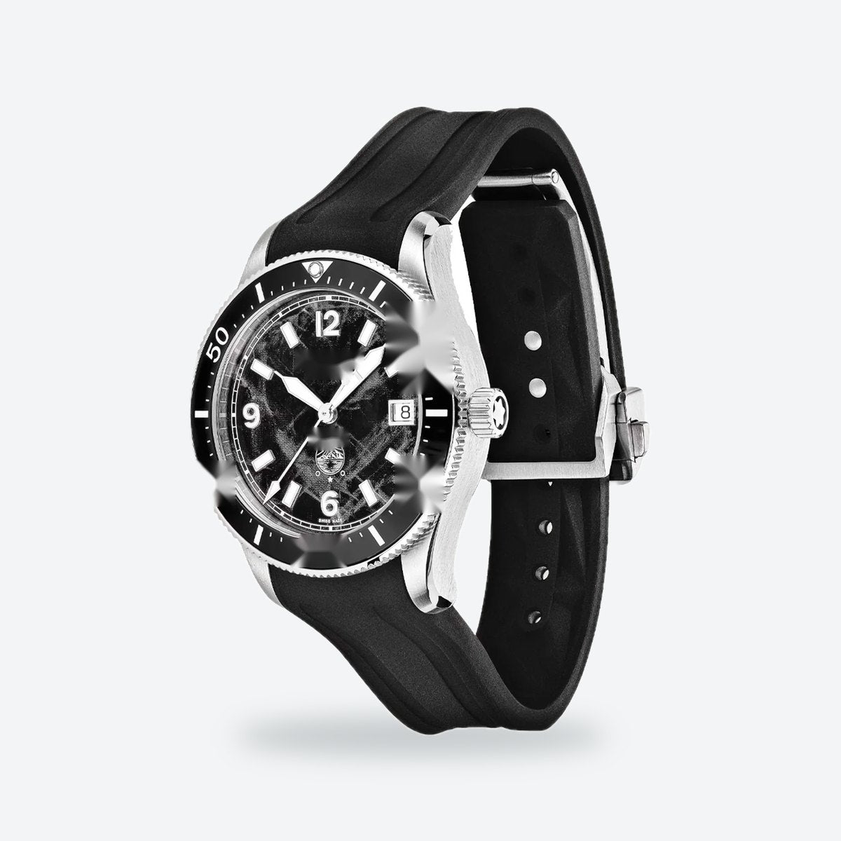 Men's 38mm Black Dial Automatic Watch, Rubber Strap, view 5