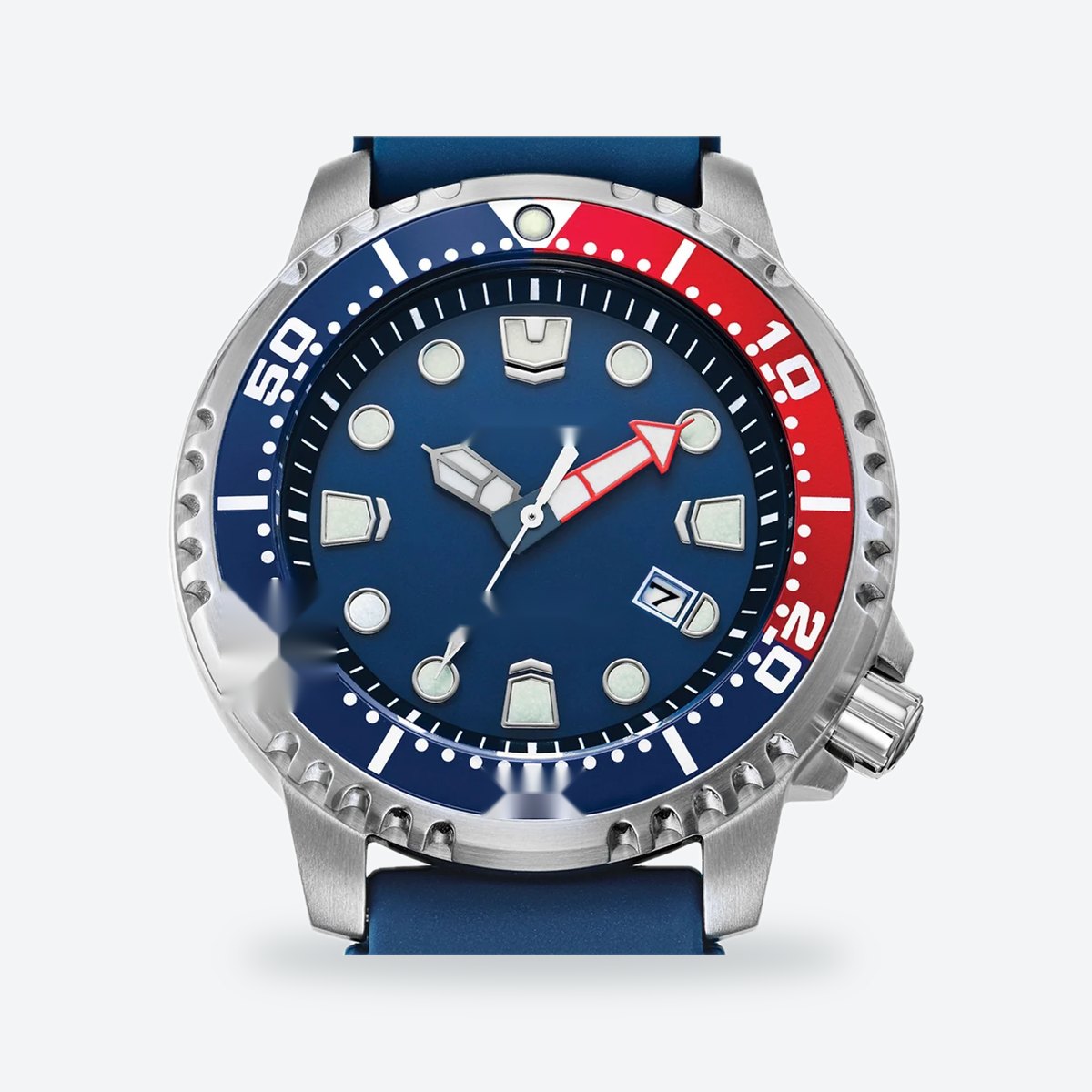 Men's 44mm Blue Dial Watch, Silicone Strap, view 3