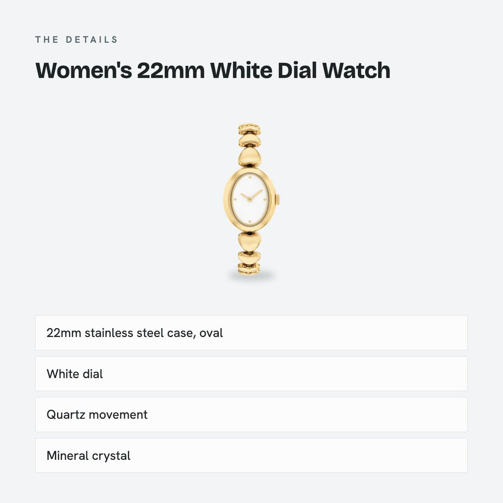 Women's 22mm White Dial Watch, Steel Bracelet, Gold-Tone, Style 2, details