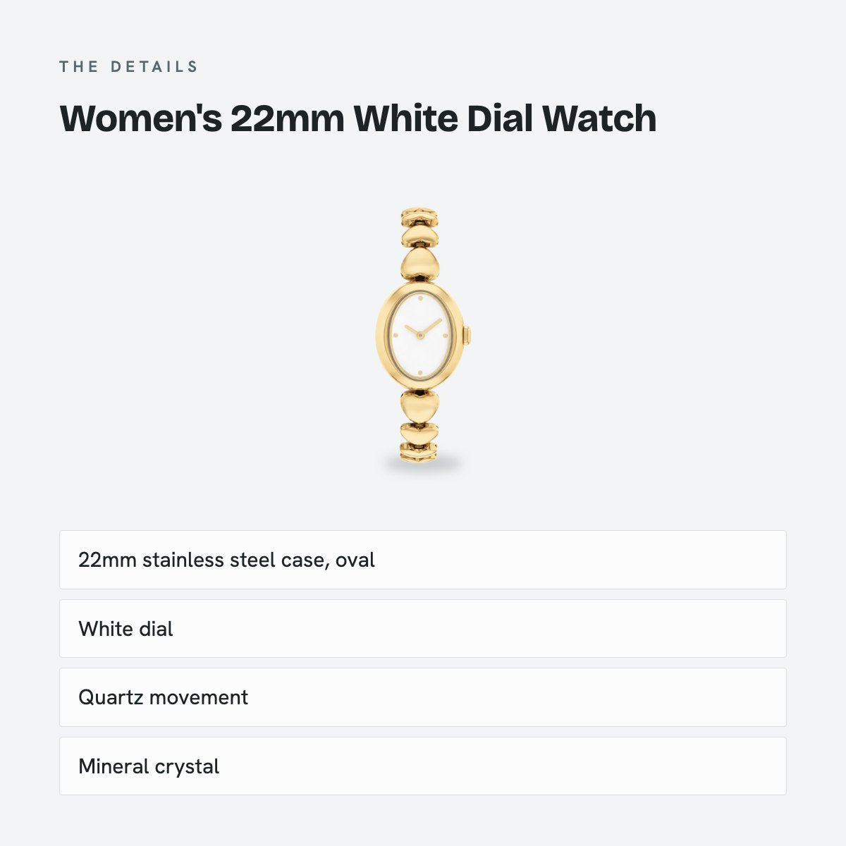 Women's 22mm White Dial Watch, Steel Bracelet, Gold-Tone, Style 2, details