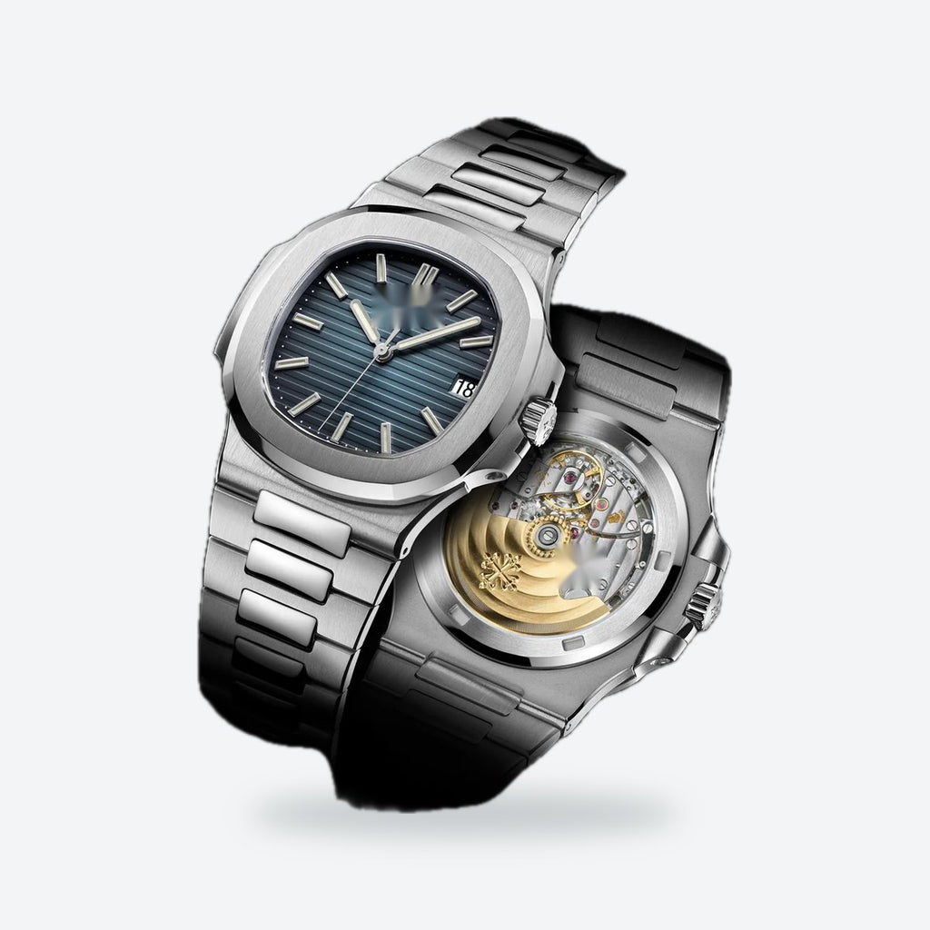 Men's 40mm Automatic Steel Watch, Integrated Bracelet, Black-blue Dial, view 8