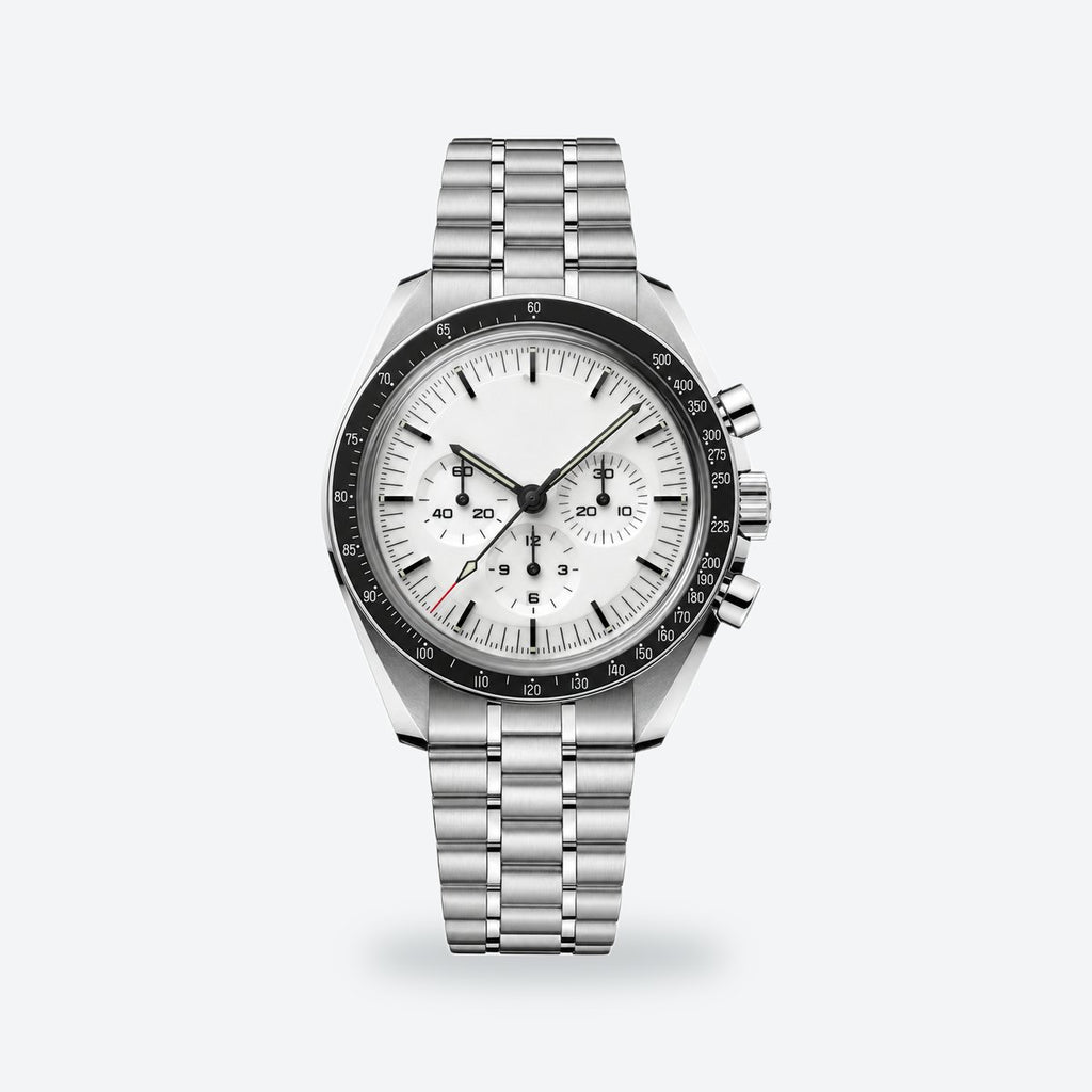 Men's 42mm Hand-Wound Chronograph Watch, Tachymeter Bezel, Black Dial, White dial