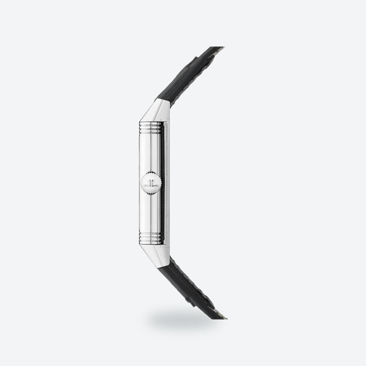Rectangular Hand-Wound Steel Watch, Swivelling Case, Leather Strap, Silvered grey Dial, view 3