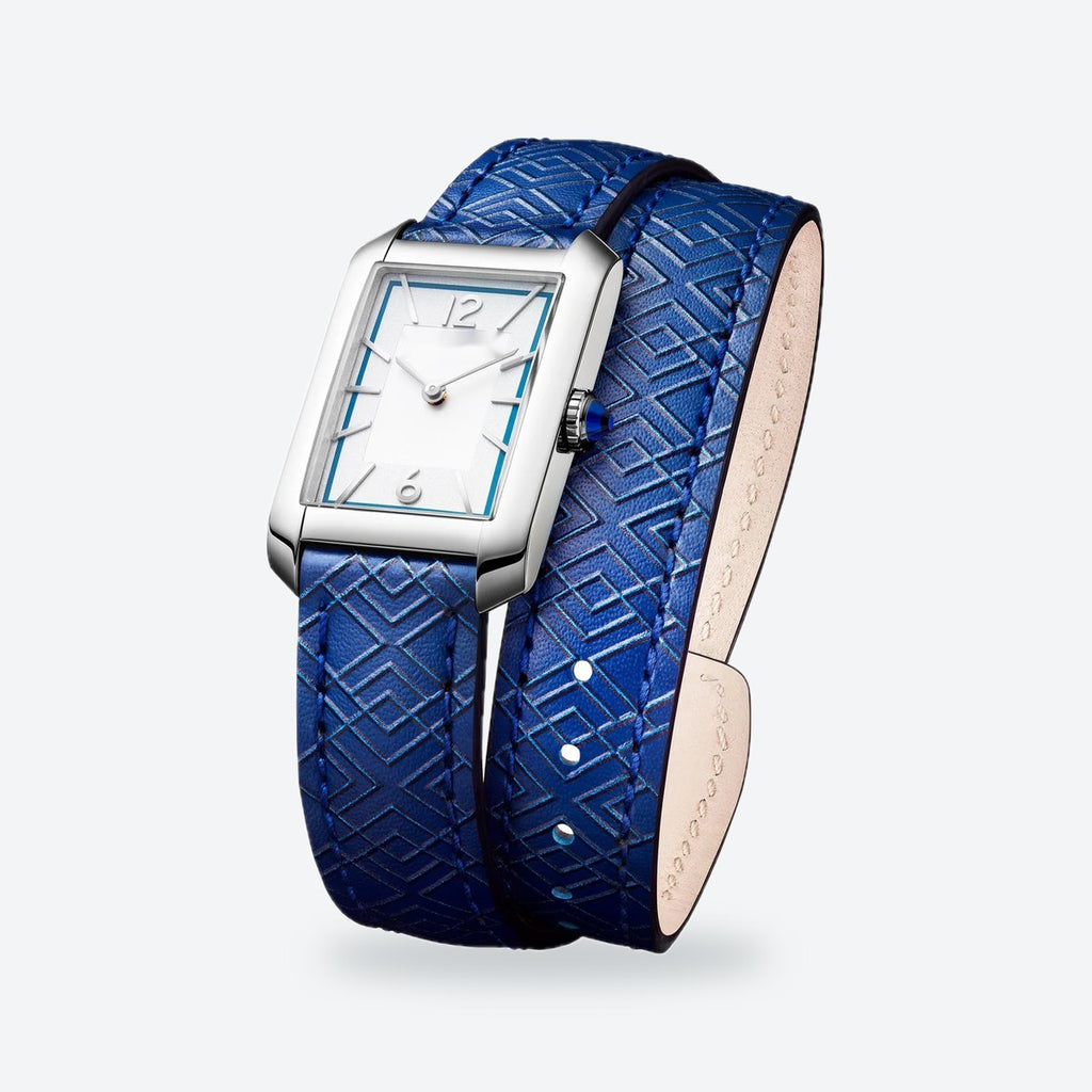 Women's 35mm Blue Dial Watch, Leather Strap, view 4