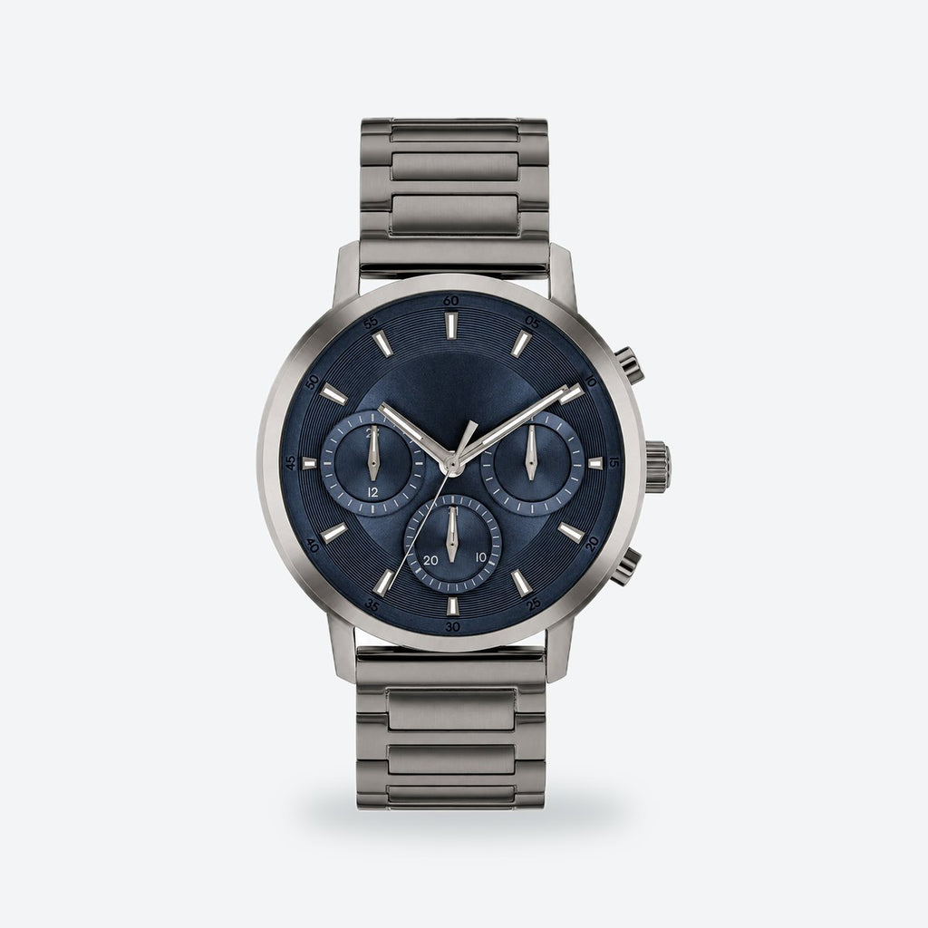 Men's 41mm Black Dial Watch, Steel Bracelet, Blue dial / Grey