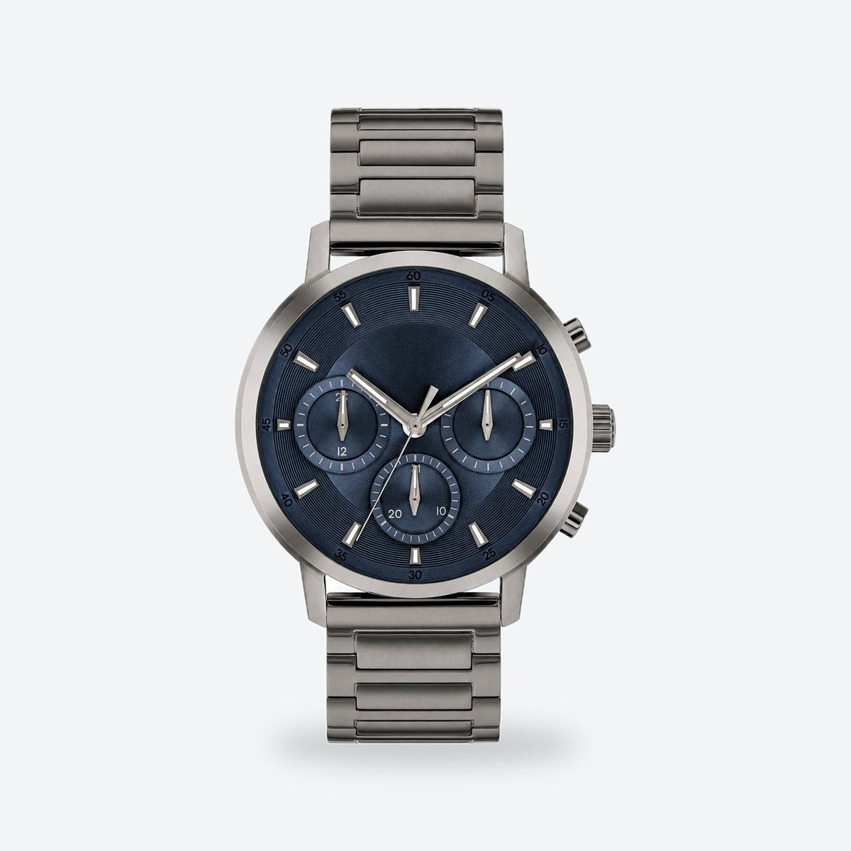 Men's 41mm Black Dial Watch, Steel Bracelet, Blue dial / Grey