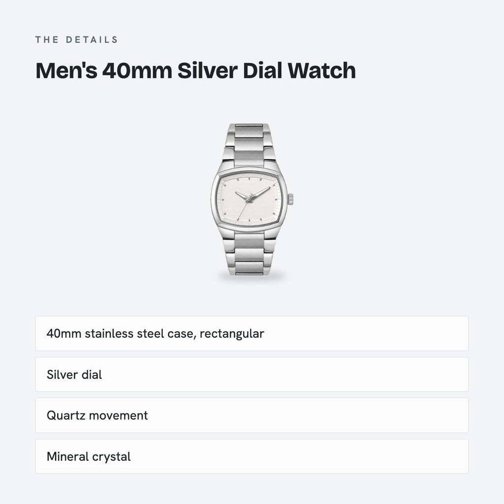 Men's 40mm Silver Dial Watch, details