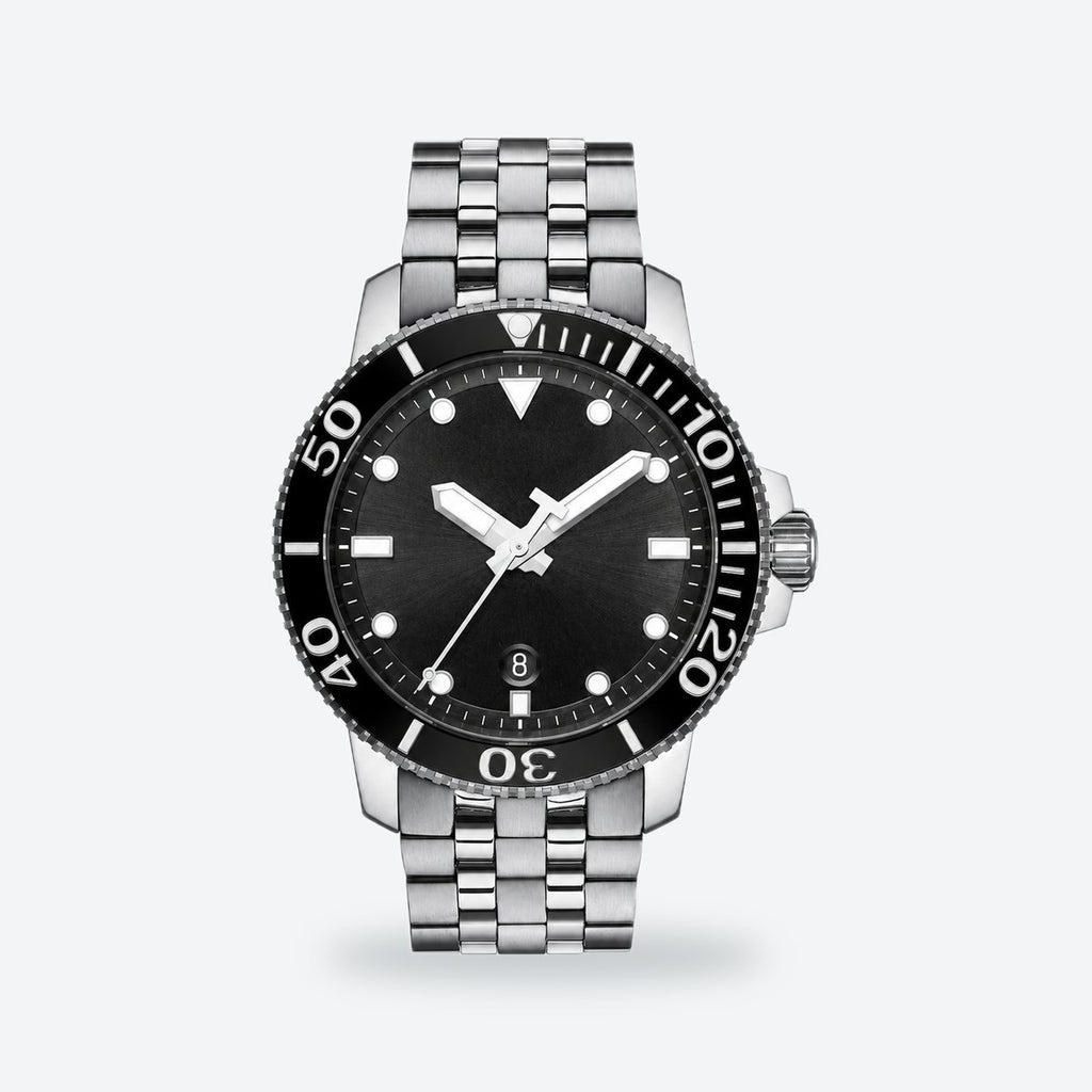 Men's 43mm Automatic Dive Watch, Ceramic Bezel, Black Dial, Black dial