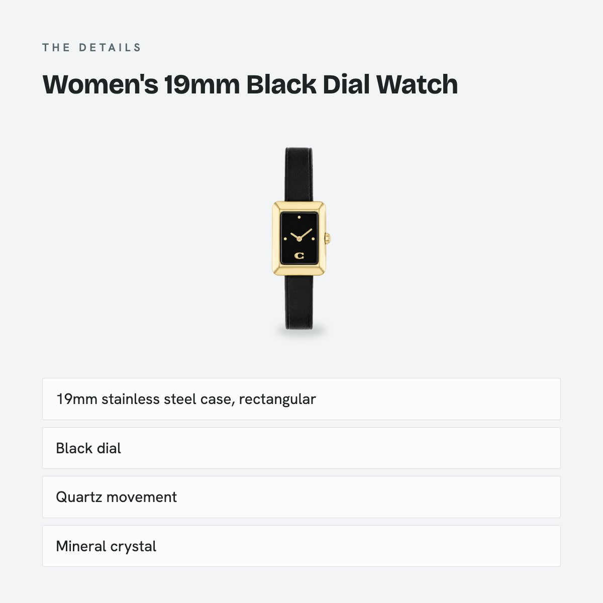 Women's 19mm Black Dial Watch, details