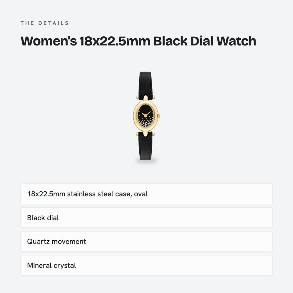 Women's 18x22.5mm Black Dial Watch, details