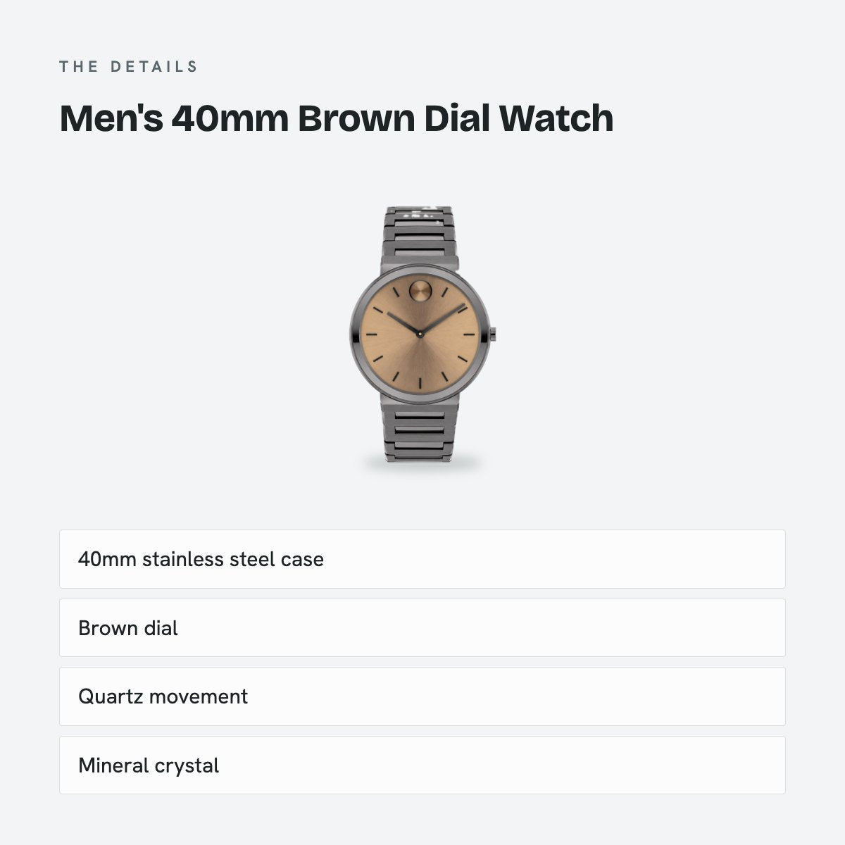 Men's 40mm Brown Dial Watch, details