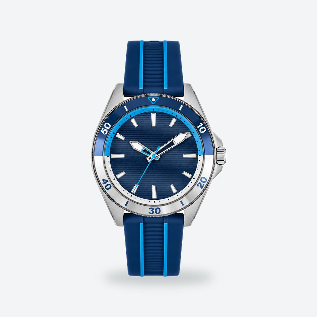 Men's 43mm Green Dial Watch, Rubber Strap, Blue dial / Blue