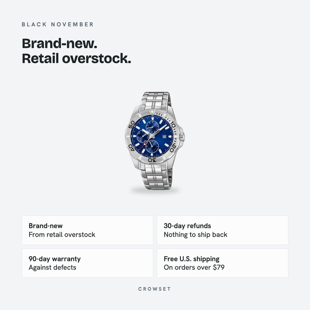Men's 43mm Blue Dial Watch, Steel Bracelet, Silver-Tone, details