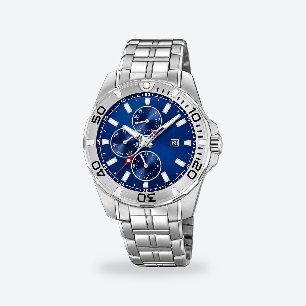 Men's 43mm Blue Dial Watch, Steel Bracelet, Silver-Tone, photo