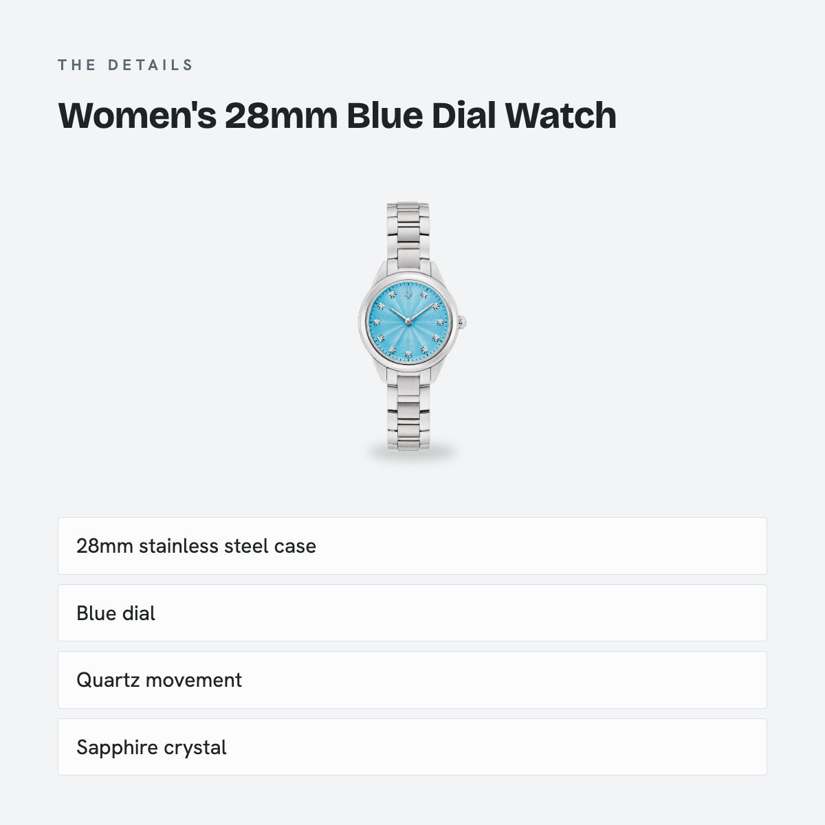 Women's 28mm Blue Dial Watch, details