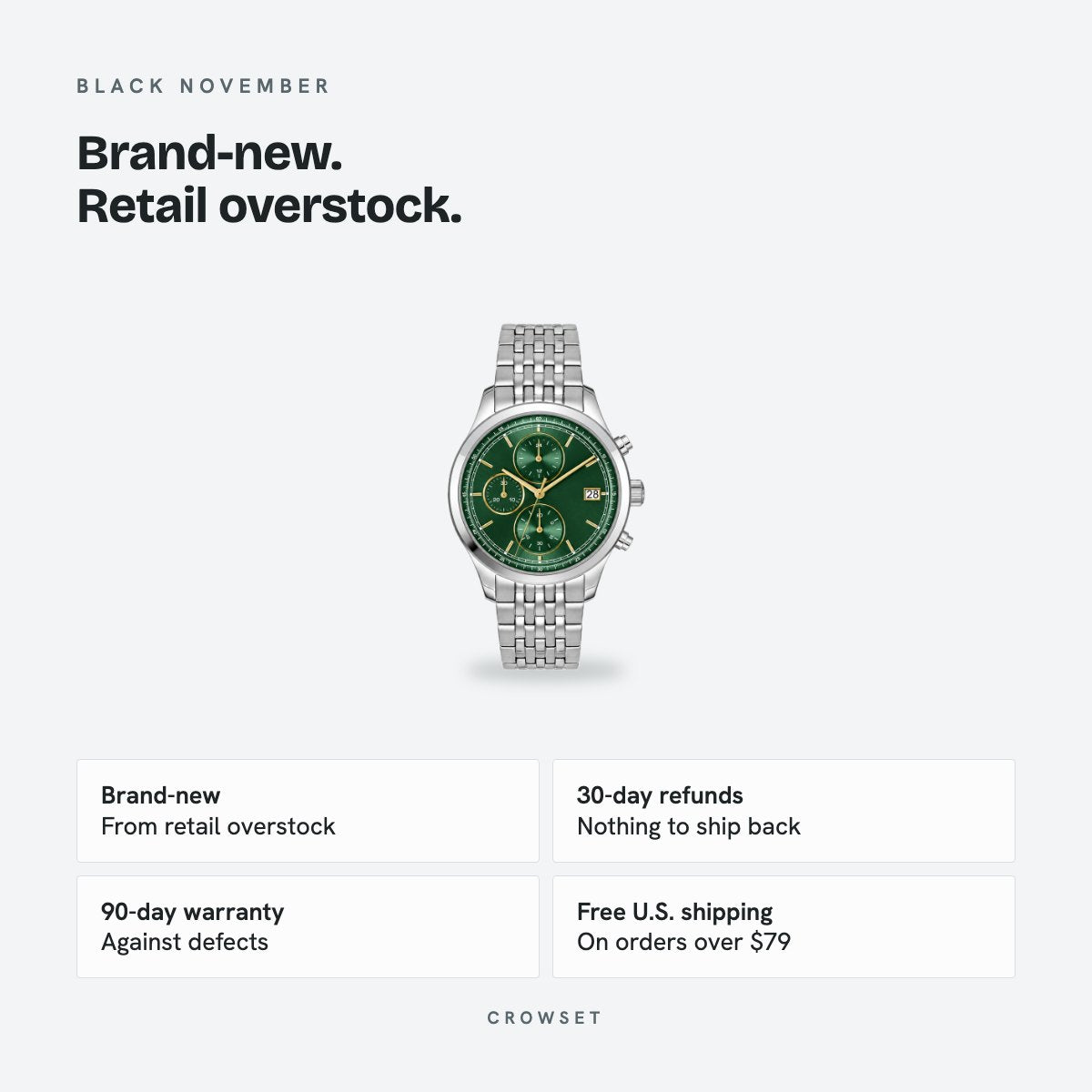 Men's 41mm Green Dial Chronograph Watch, details