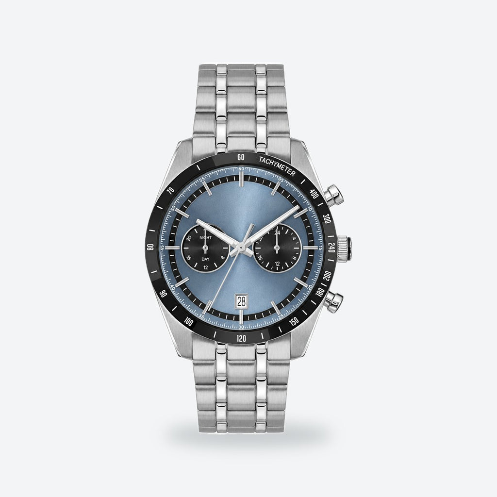 Men's 41mm Blue Dial Watch, Steel Bracelet, Style 3, Blue dial / Silver-tone