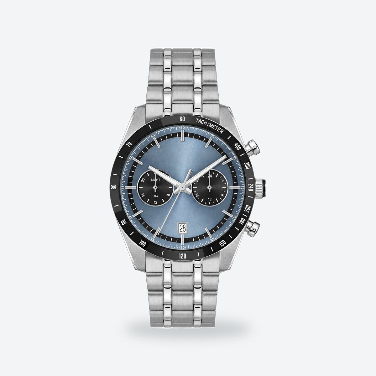 Men's 41mm Blue Dial Watch, Steel Bracelet, Style 3, Blue dial / Silver-tone
