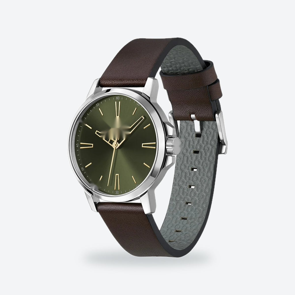 Men's 41mm Green Dial Watch, Leather Strap, view 4