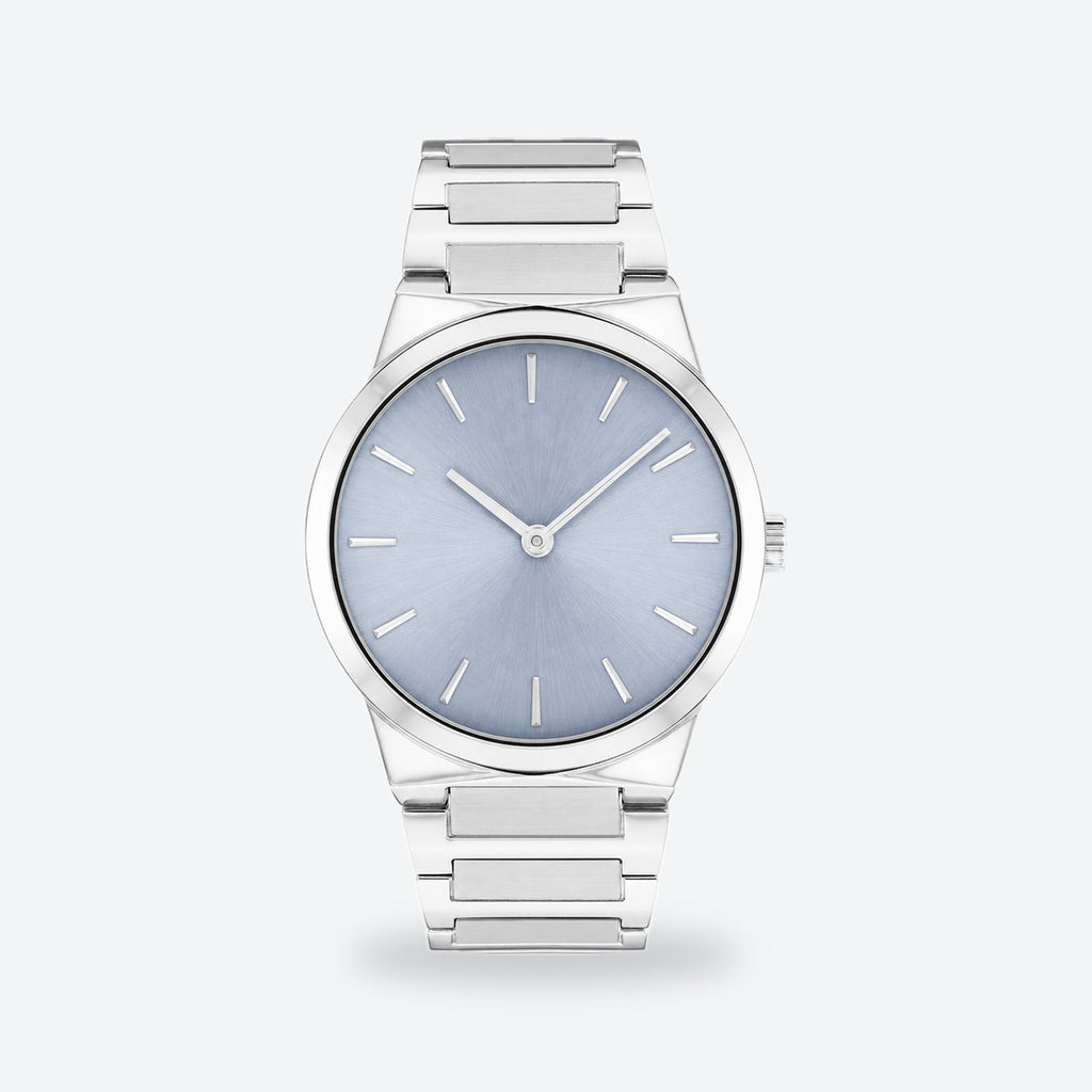 Women's 36mm Silvery White Dial Watch, Blue dial / Silver-tone