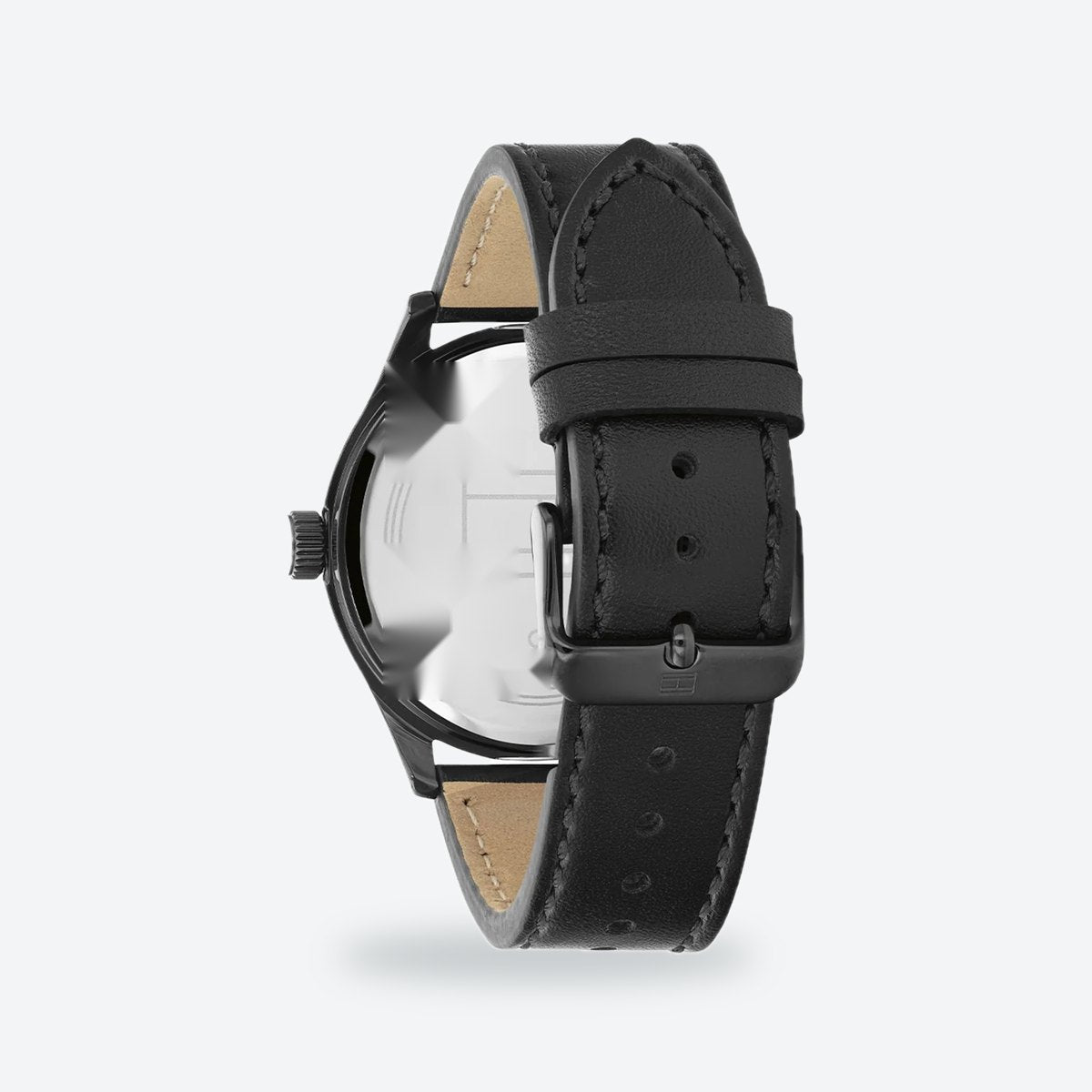 Men's 42mm Black Dial Watch, Leather Strap, view 4