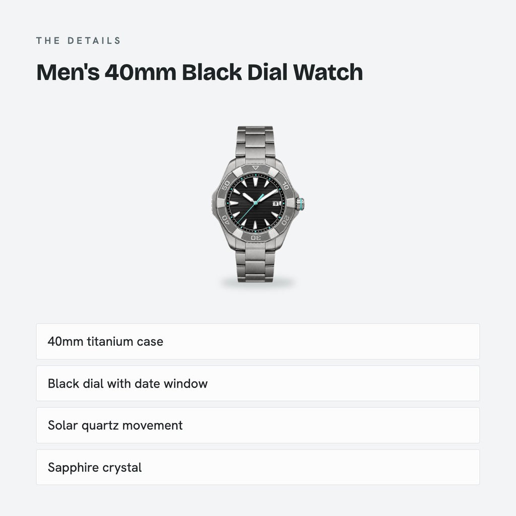 Men's 40mm Black Dial Watch, details