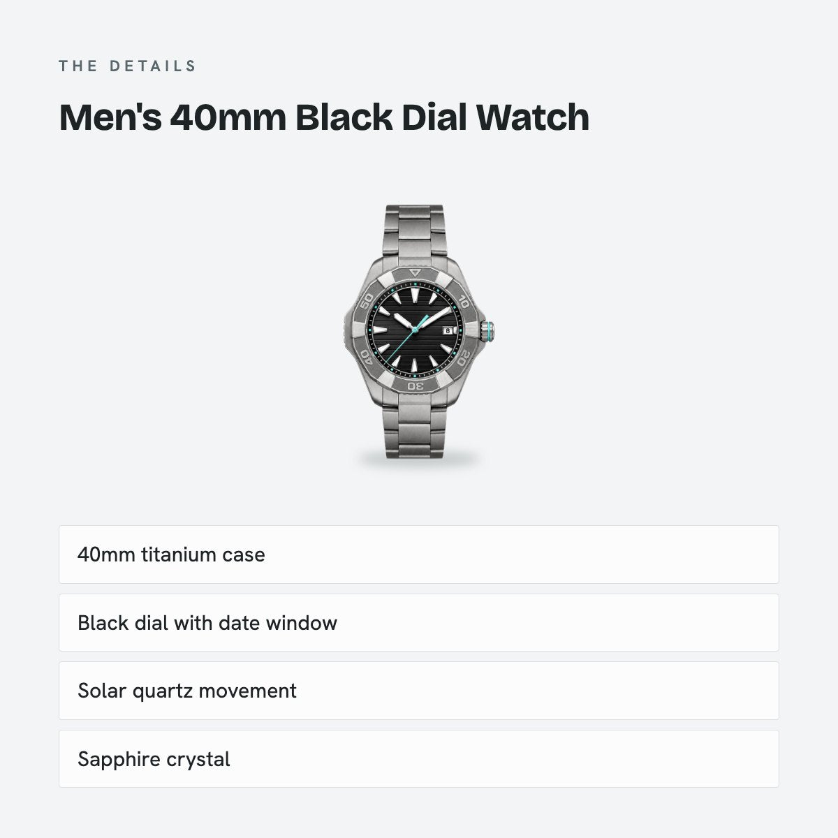 Men's 40mm Black Dial Watch, details