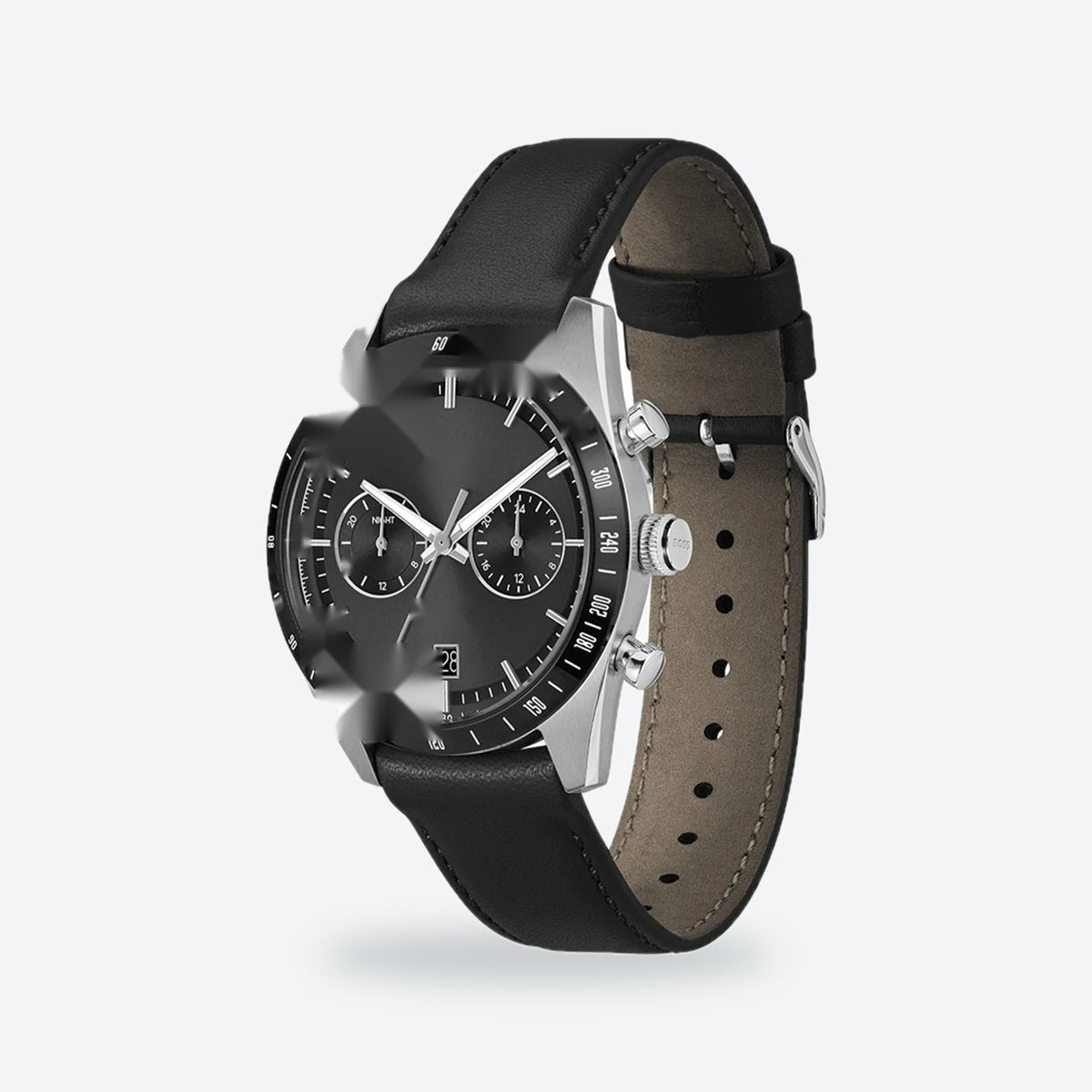 Men's 41mm Black Dial Watch, Leather Strap, view 3