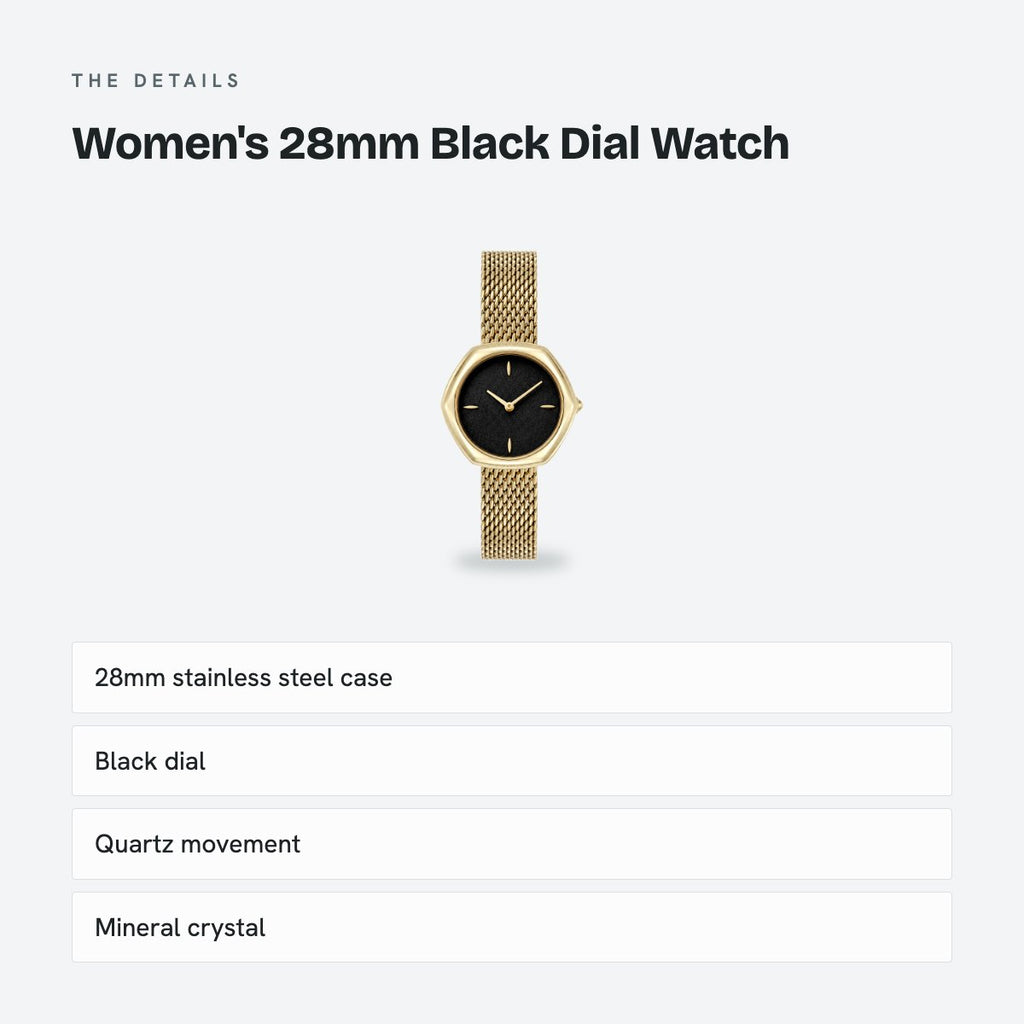 Women's 28mm Black Dial Watch, details