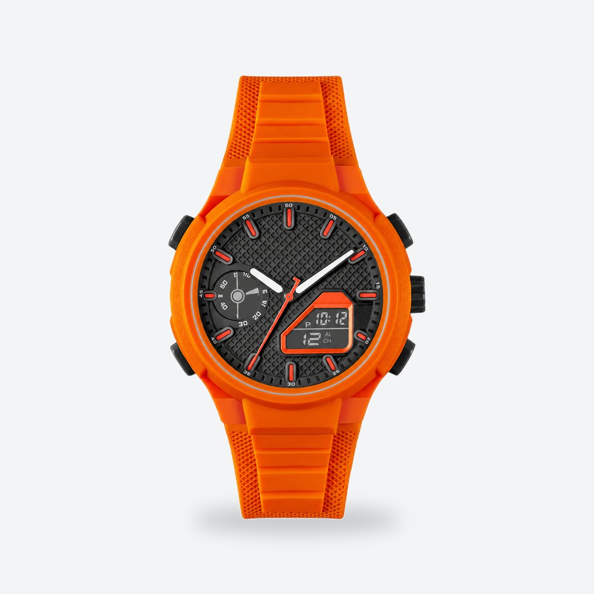 Men's 45mm Black and Gold Dial Watch, Grey dial / Orange
