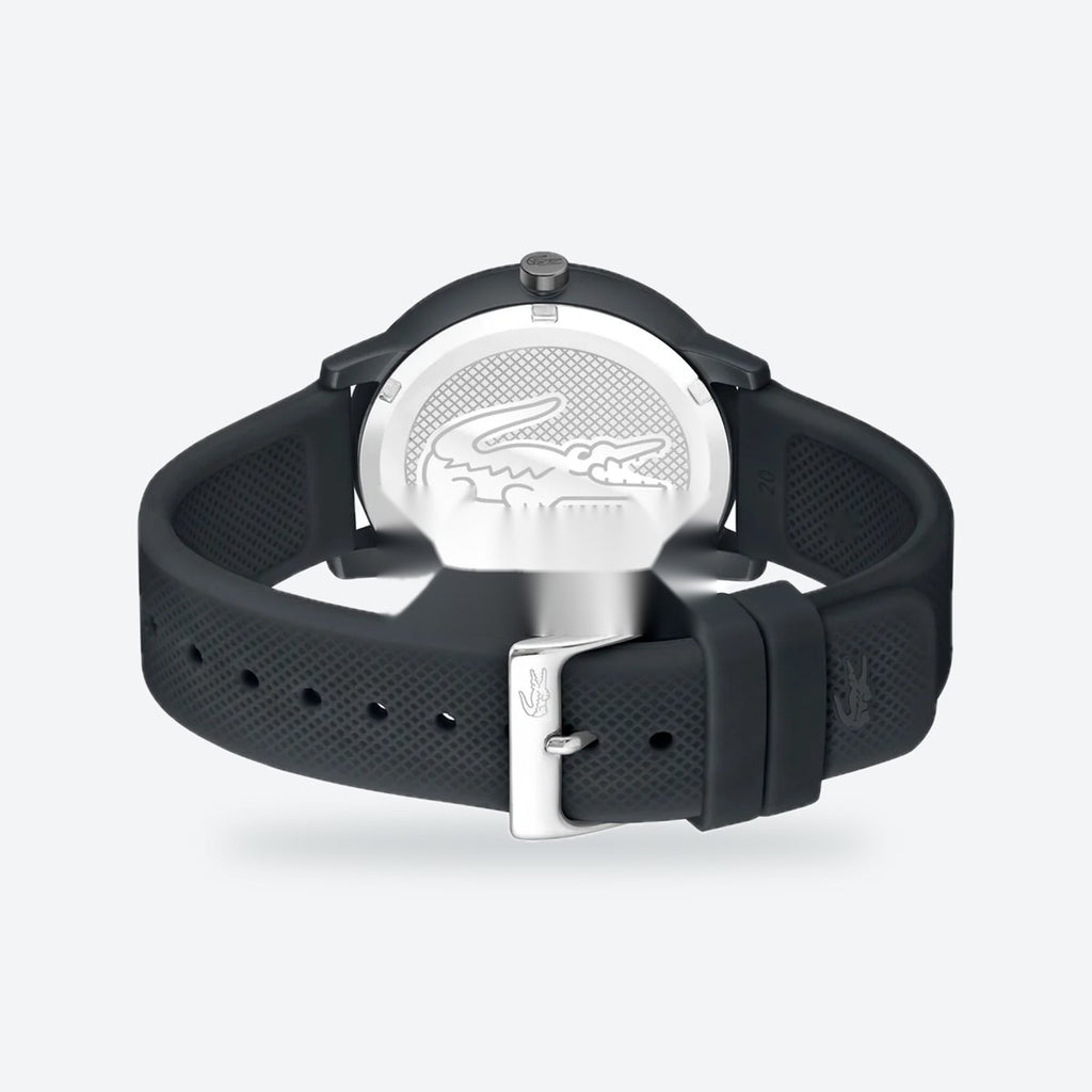 Men's 42mm Black Dial Watch, Rubber Strap, view 4