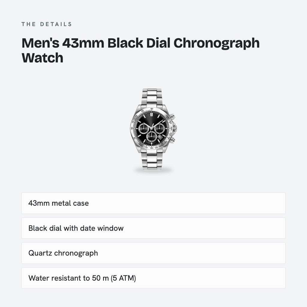 Men's 43mm Black Dial Chronograph Watch, details