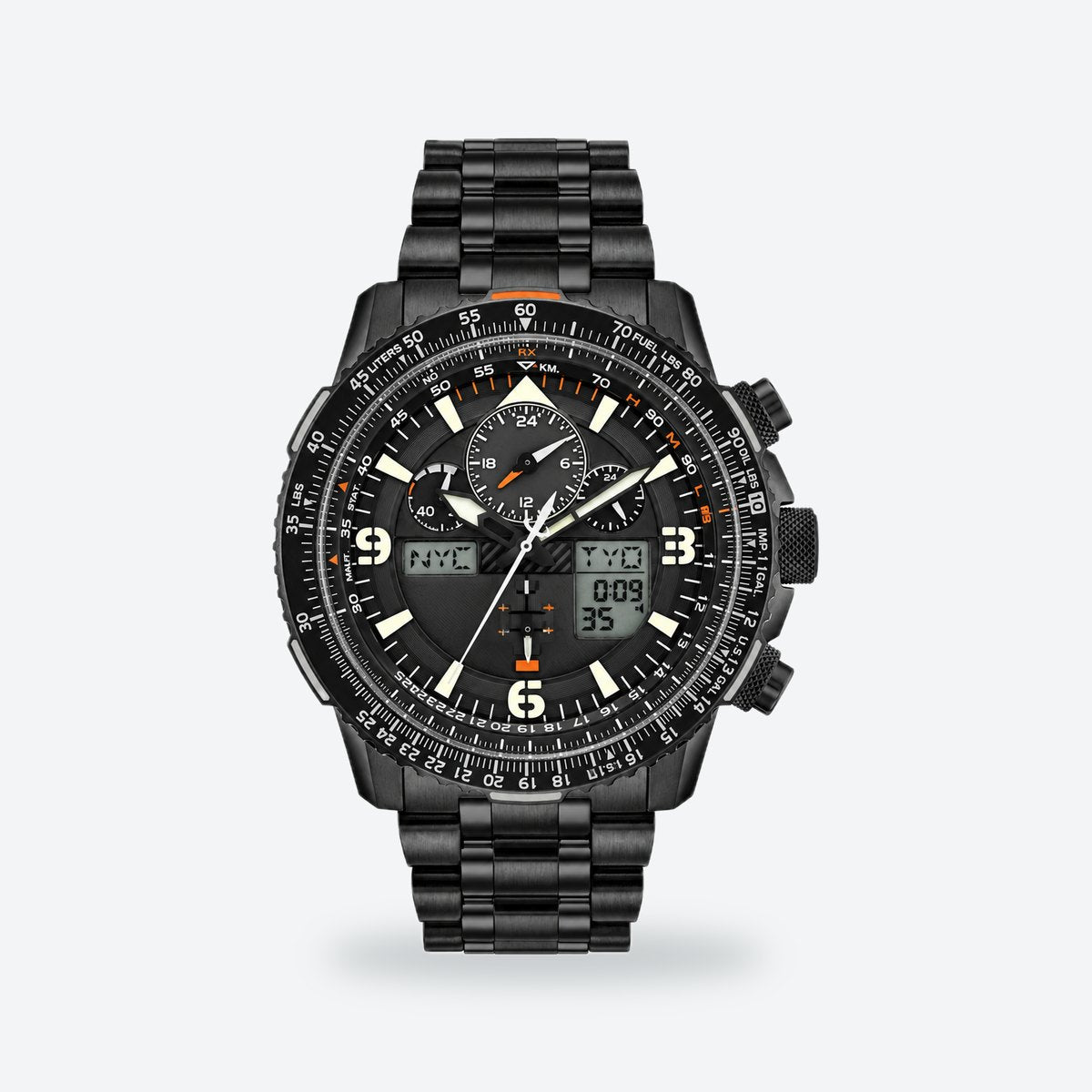 Men's 45mm Blue Dial Chronograph Watch, Black dial / Black