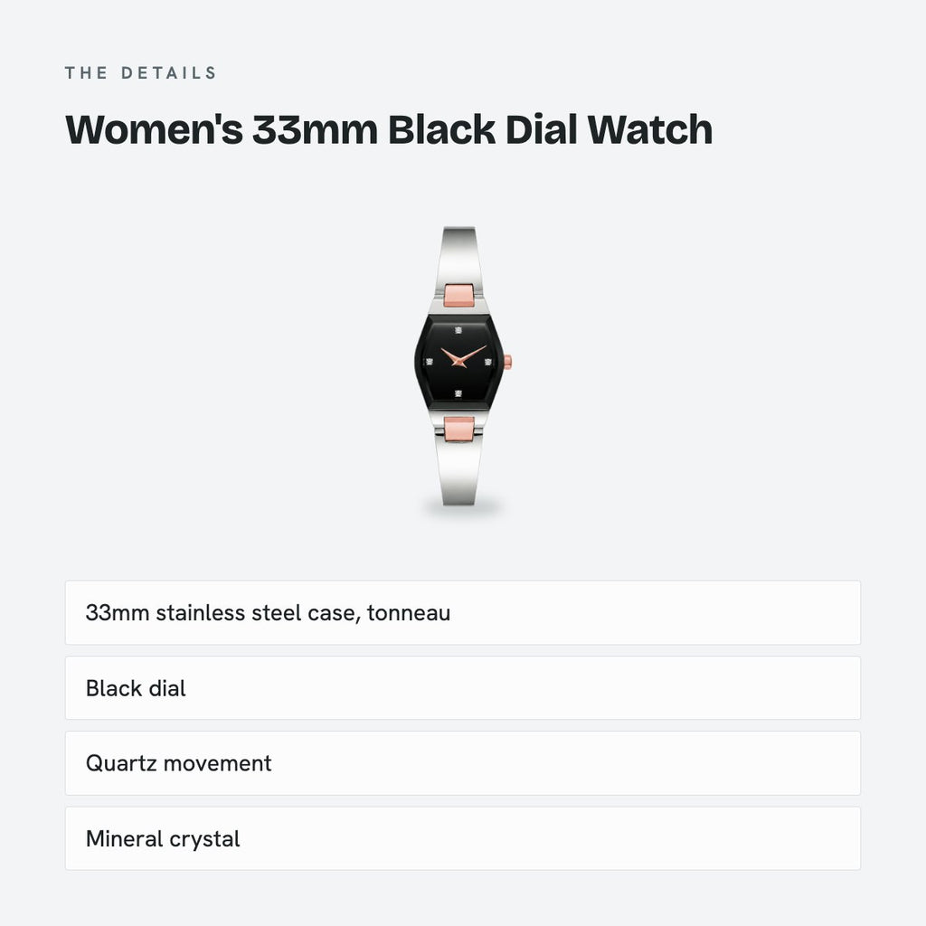 Women's 33mm Black Dial Watch, details