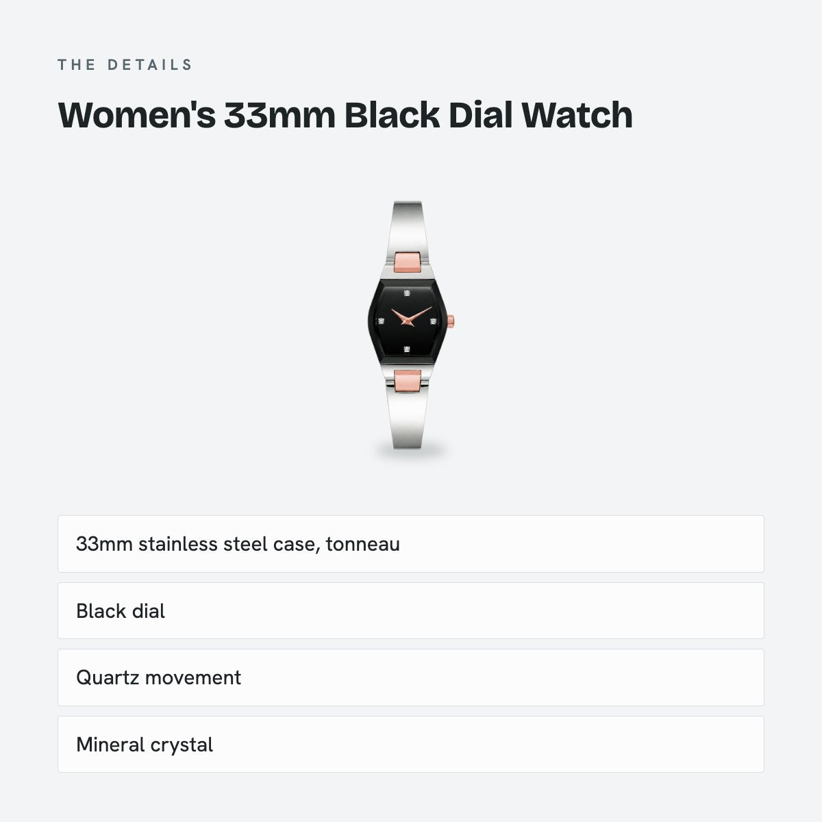 Women's 33mm Black Dial Watch, details