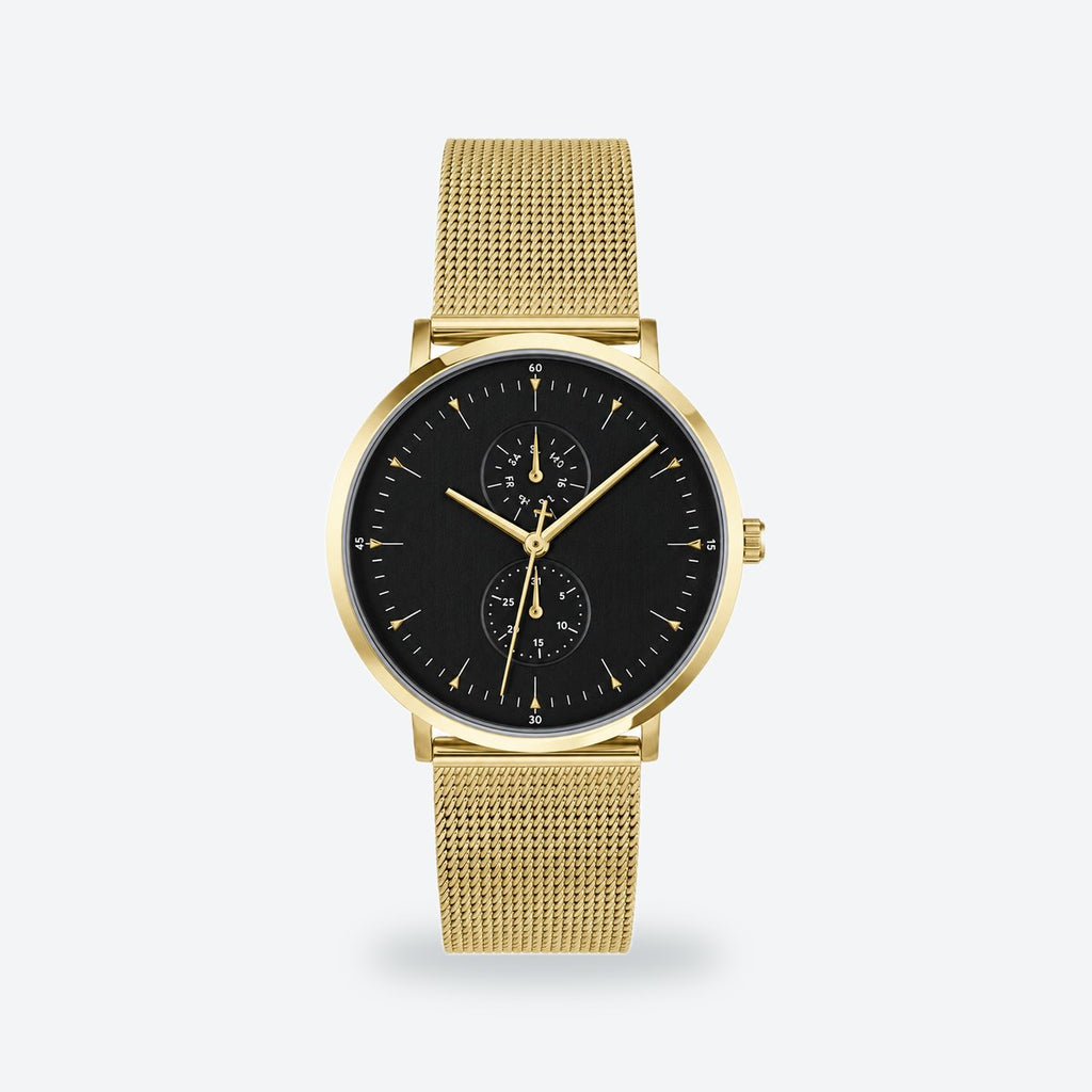 Men's 40mm Green Dial Watch, Steel Bracelet, Black dial / Gold-tone