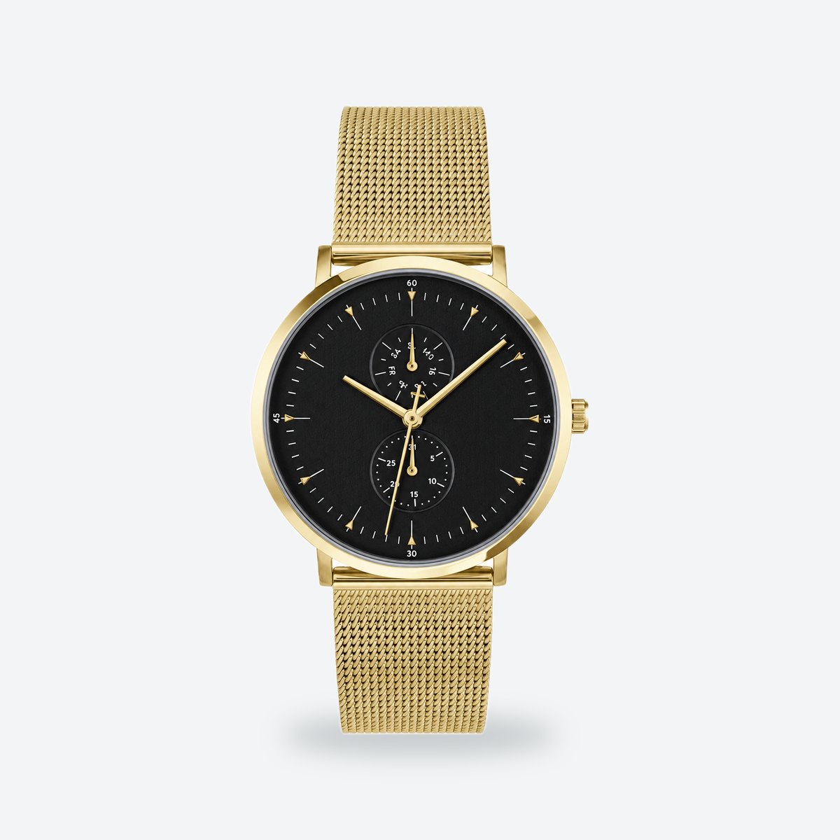 Men's 40mm Green Dial Watch, Steel Bracelet, Black dial / Gold-tone