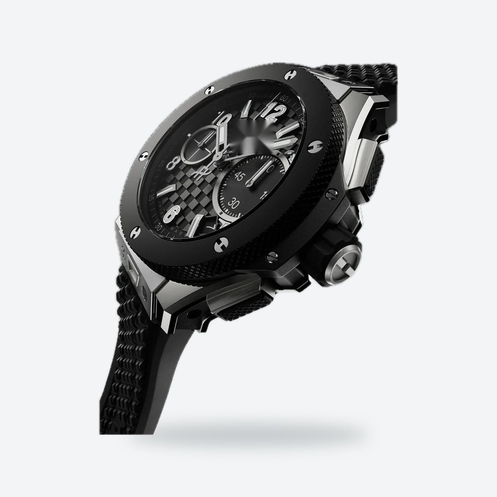 Men's 43mm Automatic Flyback Chronograph Watch, Rubber Strap, Black Dial, view 3