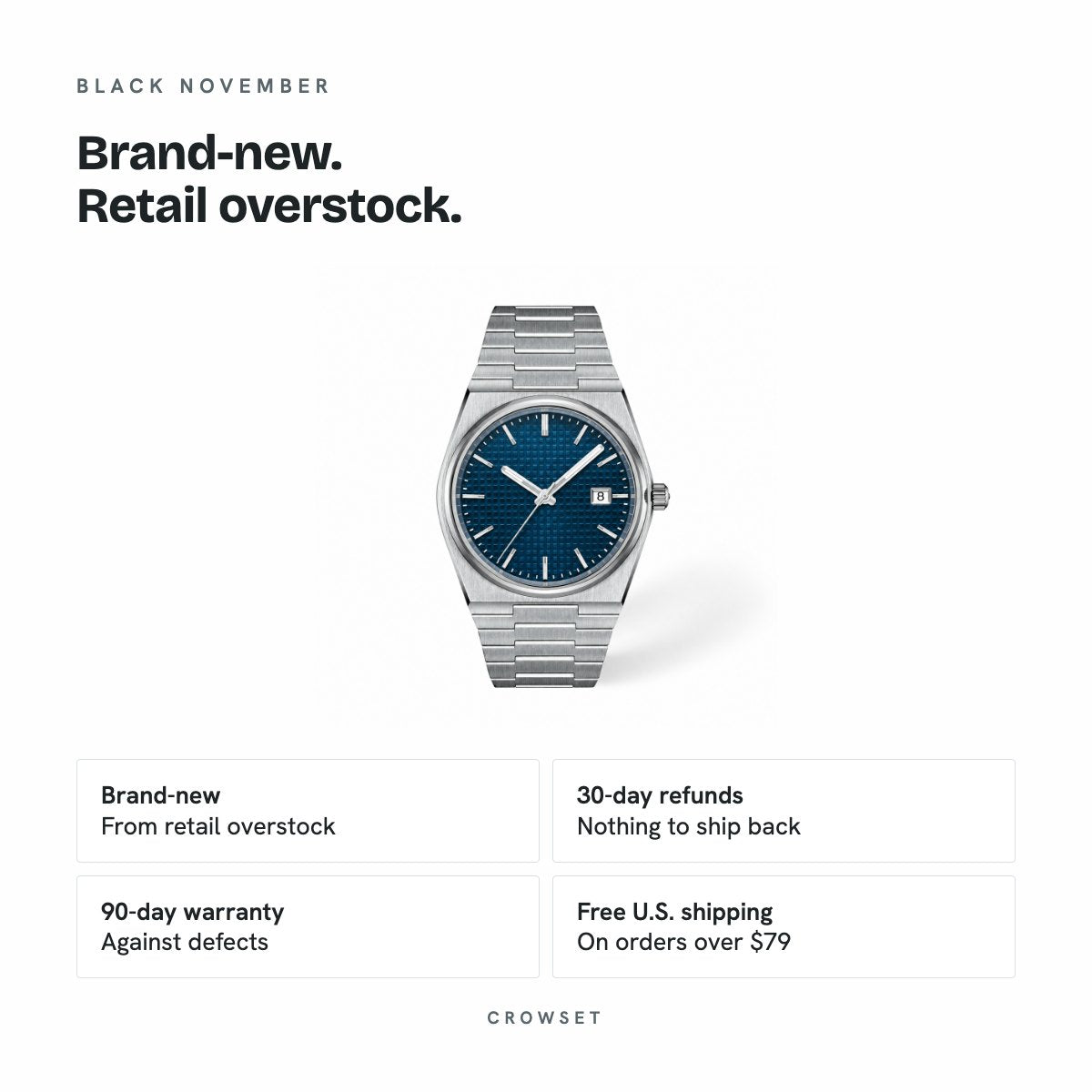 Men's 40mm Steel Watch, Integrated Bracelet, Blue Dial, details