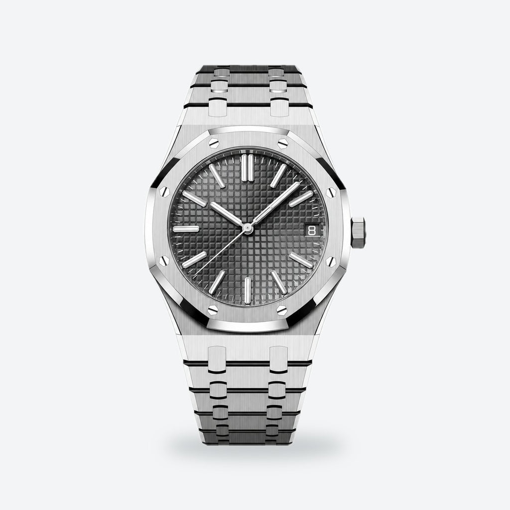 Men's 41mm Automatic Steel Watch, Octagonal Bezel, Blue Dial, Grey dial