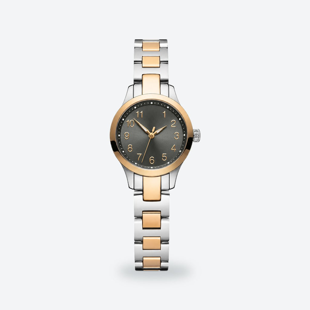 Women's 28mm White Dial Watch, Steel Bracelet, Grey dial / Gold-tone