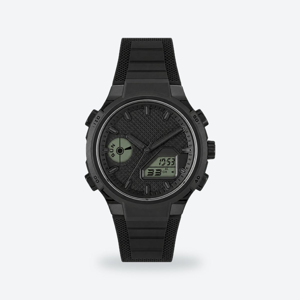 Men's 45mm Black and Gold Dial Watch, Black dial / Black