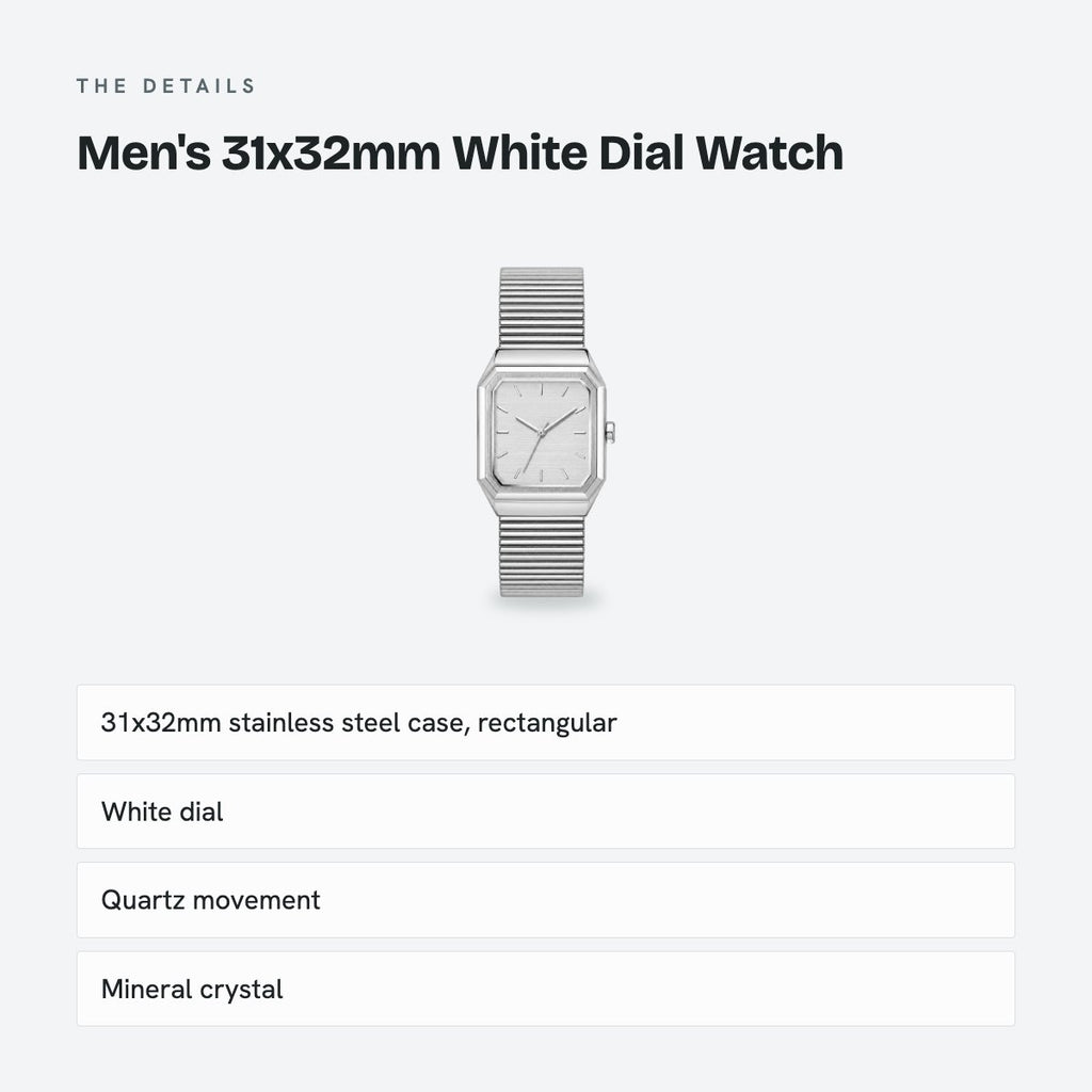 Men's 31x32mm White Dial Watch, details
