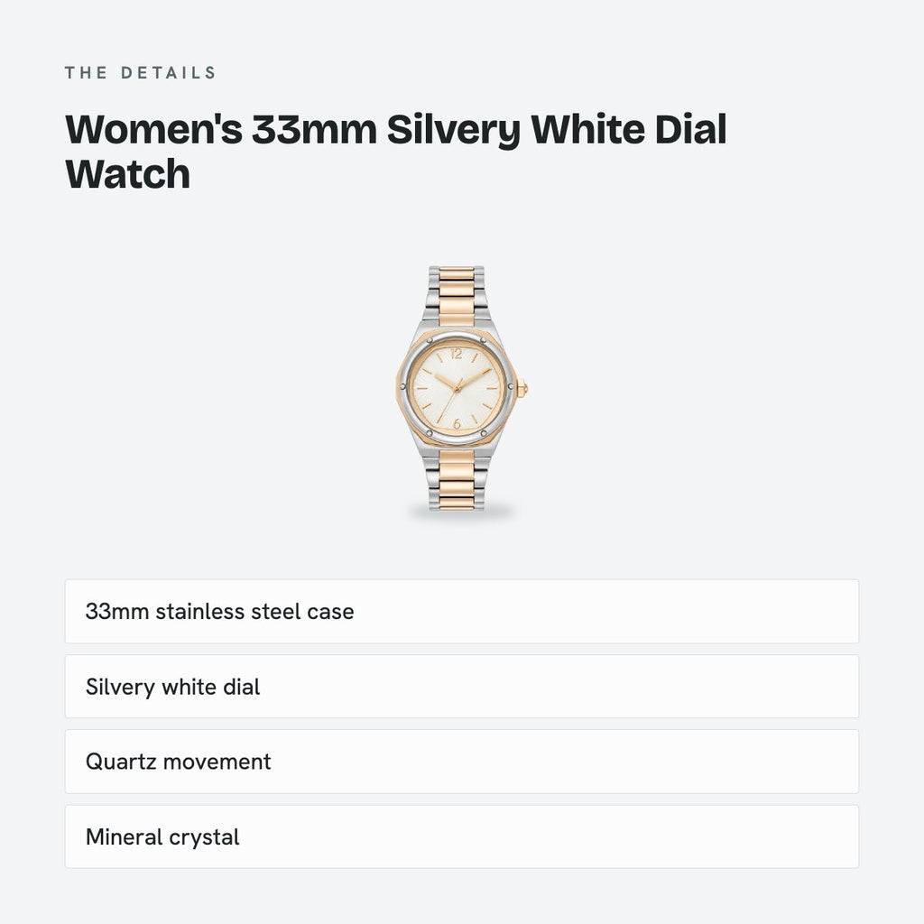 Women's 33mm Silvery White Dial Watch, details
