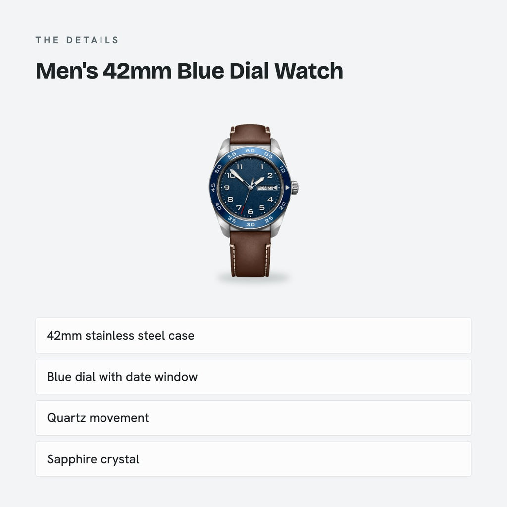 Men's 42mm Blue Dial Watch, details