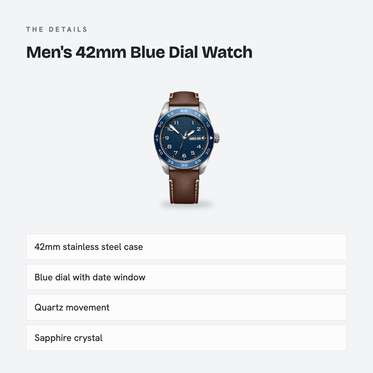 Men's 42mm Blue Dial Watch, details