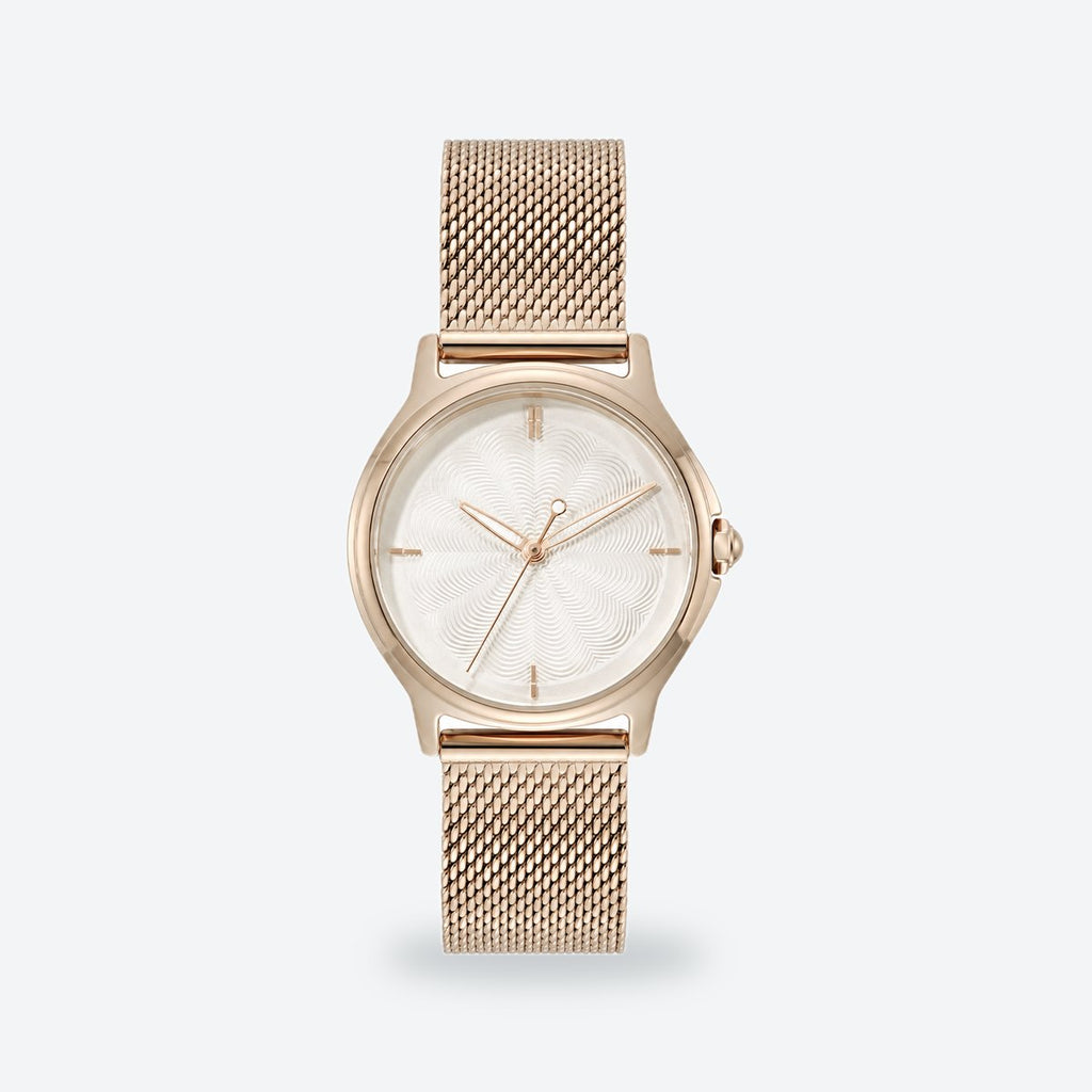 Women's 30mm White Dial Watch, Steel Bracelet, Gold-Tone, White dial / Rose gold-tone