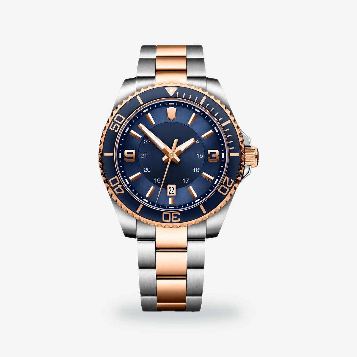 Men's 43mm Blue Dial Watch, Steel Bracelet, Style 2, Blue dial